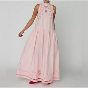 Anthropologie Stella Nova Embroidered Anglaise Maxi Cotton Dress